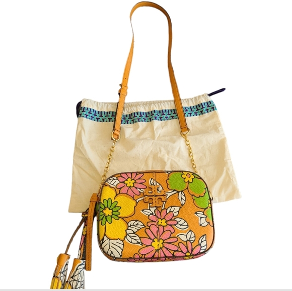 RARE Tory Burch McGraw floral-print crossbody bag GUC Spring - Picture 10 of 15